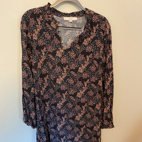 Loft Split Neck Peasant Dress - Picture 1 of 9